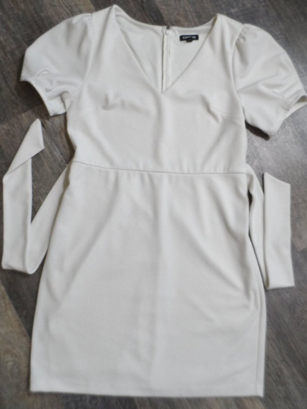 Express Mini Dress Short Sleeve V-Neck Side Ties Off-White Sz Lg